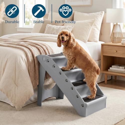 Pet Stairs - Home and Vehicle Foldable Nonslip Dog Steps with 4-Step Design - For Puppies, Kittens, and Other Small Pets by PETMAKER (Tan)