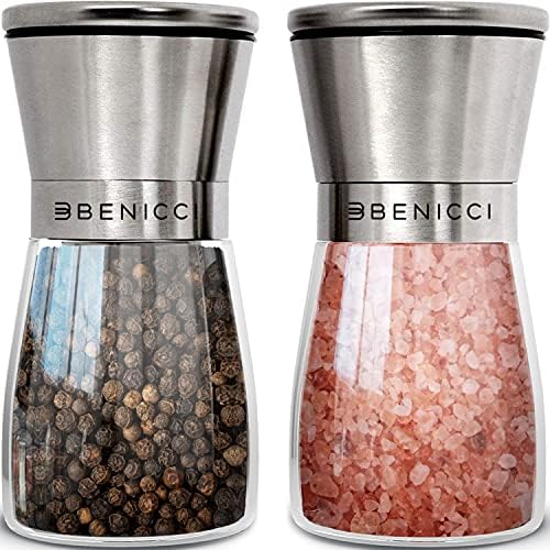 Manual Salt and Pepper Grinder Set of 2, 5 oz Refillable Ceramic Mills