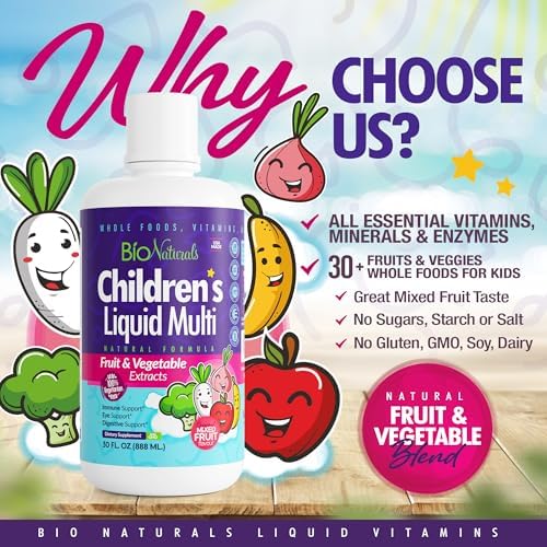 Children's Liquid Multivitamin & Immune Booster - Natural Supplement for Kids & Toddlers with Vitamins A B C D3 E, Fiber