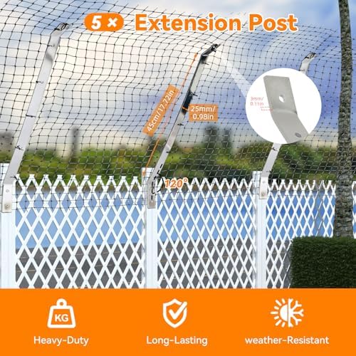 Cat Fence Retrofit System Curved Fence Extenders Anti-Climb Jump Outdoor Barrier Galvanized Steel Toppers & Poly Mesh Containment Barrier for Wood