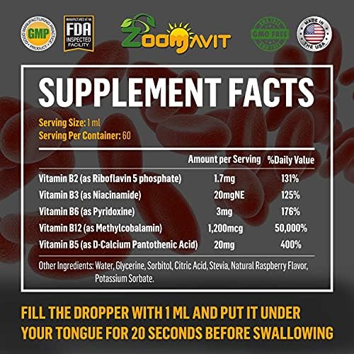 Vitamin B Complex Liquid Drops with Fast Absorption - Super B Liquid Complex Vitamins B2, B3, B5, B6 & B12 - Natural Energy Boost