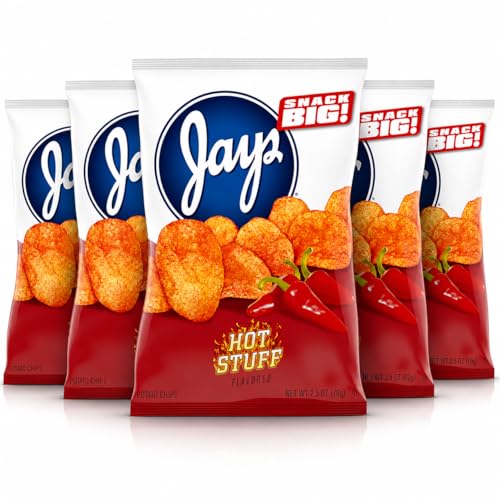 Jays Pack of 5 Hotstuff Potato Chips, 2.5 oz Each Snack Bag