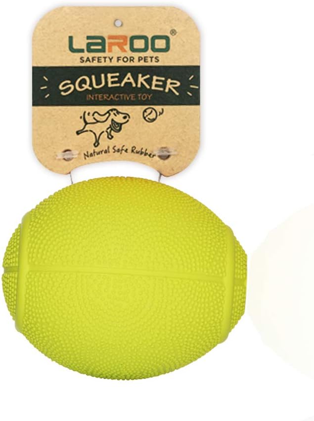 LaRoo Squeaky Dog Ball Toy,Durable Natural Rubber Squeaker Ball Throwing Training,Teeth Cleaning Chew Toy for Pet Medium and Large Dogs (3.5In Green)