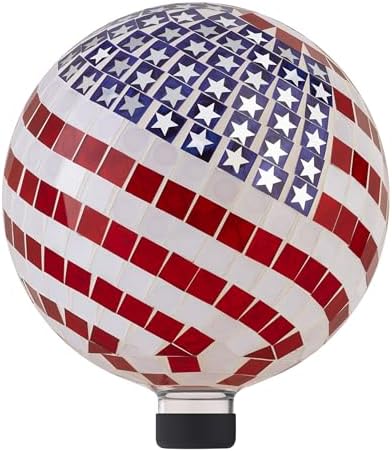 Alpine Corporation 10" Diameter Indoor/Outdoor Glass Mosaic Gazing Globe Yard Decoration, Patriotic Design