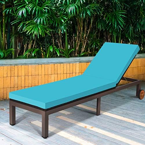 Tangkula Patio Chaise Lounge Chair, Outdoor Rattan Lounger Recliner Chair with Wheels, Wicker Chaise Chair W/Cushioned Seating