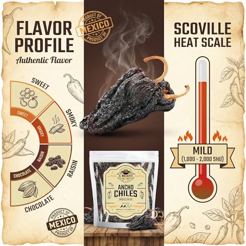 Dried Ancho Chiles 8oz Whole Mild Mexican Chili Peppers Mole Enchiladas | Sweet smoky dried poblano. Rehydrate for birria, tamales, salsa, sauces & stews. All natural. Resealable bag.