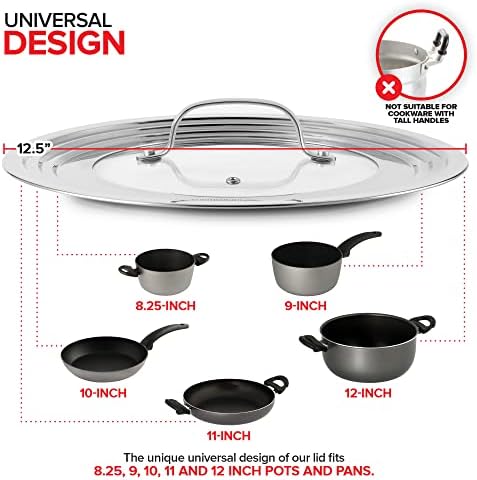Modern Innovations Universal Lid with Tempered Glass Top for Pots & Pans, Fits 8.25, 9, 10, 11