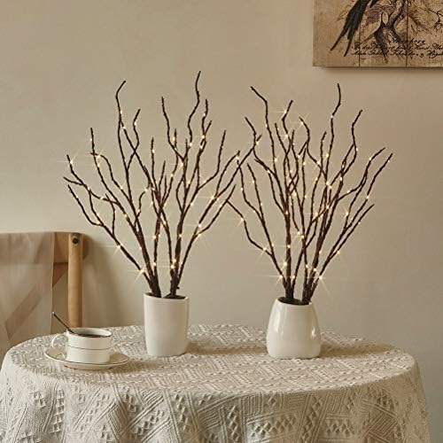 Fudios Lighted Branches with Timer 70 LED Fairy Lights 18in Battery Operated, Willow Branches with Lights for Vase Christmas Holiday Home Decor