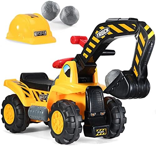 Play22 Toy Tractors for Kids Ride On Excavator - Music Sounds Digger Scooter Bulldozer Includes Helmet with Rocks - Pretend Play - Toddler