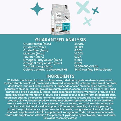 I and love and you Nude Super Food Dry Dog Food - Salmon + Whitefish - Prebiotic + Probiotic, Grain Free, Real Meat, No Fillers, 5lb Bag