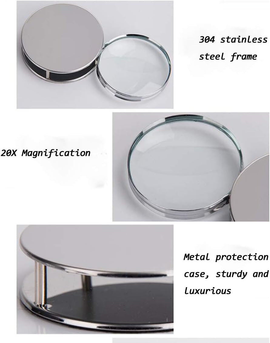 Mini 20X Folding Pocket Magnifier with Metal Case - Portable Reading Magnifying Glass for Inspection, Jewelry, Coins, Hobby, Travel