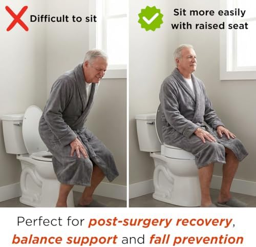 NOVA Raised Toilet Seat for Seniors & Post-Surgery Recovery – Elongated Bolt-On Under-Seat Design Uses Existing Toilet Seat & Lid, 3.5” Elevation, 300 lb Capacity, Durable Plastic, Easy Install
