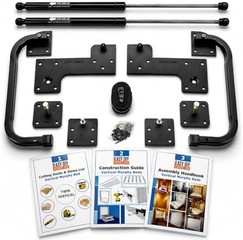 Queen Size Murphy Bed Hardware Kit — Vertical Wall Bed Frame | DIY Murphy Bed Kit with Gas Pistons + 3 Step-by-Step Guides | Made in North America | Hideaway Bed Mechanism