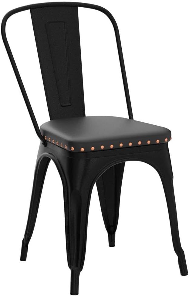Yaheetech Metal Dining Chairs Set of 4 with Cushioned PU Leather Seat Black