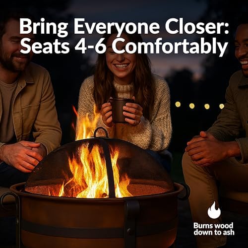 Sunnydaze Round Patio Fire Pit for Outside Wood Burning, Dark Bronze, 29"