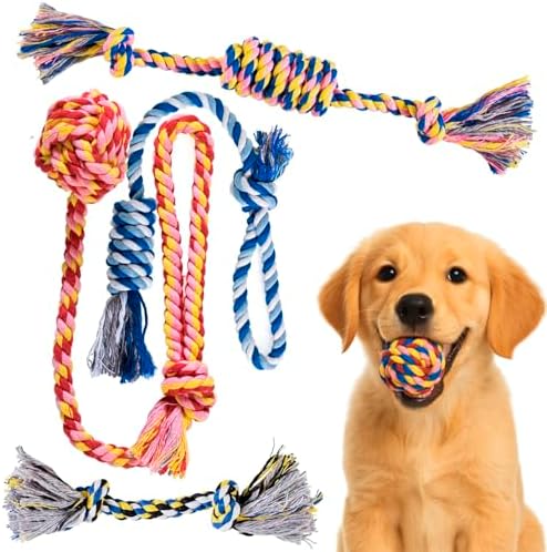 Pets&Goods Dog Rope Chew Toys – 5-Pack Durable Cotton Tug Toys for Puppies & Small/Medium Dogs – Dental Cleaning, Teething Relief