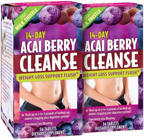 Applied Nutrition 14-Day Acai Berry Cleanse 56 Tablets Pack of 2 | Weight Management Support Flush + Milk Thistle | Bloating & Digestive Support | Cascara Sagrada | 2 X 56 Tablets