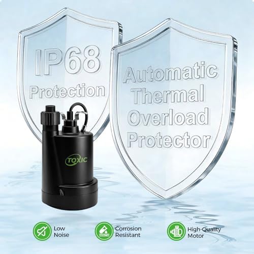 1/4 HP Submersible Sump Pump 1800 GPH Portable Utility Water Pump with 10ft Cord Thermoplastic Construction High Flow Drain Pump for Basement Garden