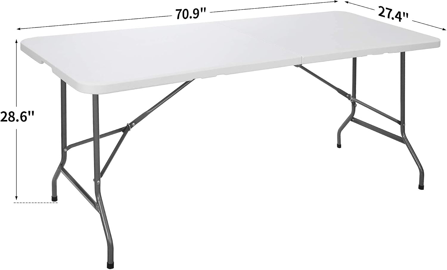 ZenStyle 6 ft Indoor Outdoor Heavy Duty Plastic Folding Table Portable Picnic Table Fold-in-Half Utility Table w/Handle and Steel Legs for Camping