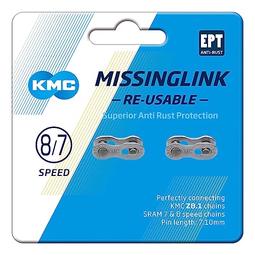 KMC Unisex's 7/8 Speed EPT MissingLink Joining Link, Dark Silver, 7.1mm (2 Pairs)