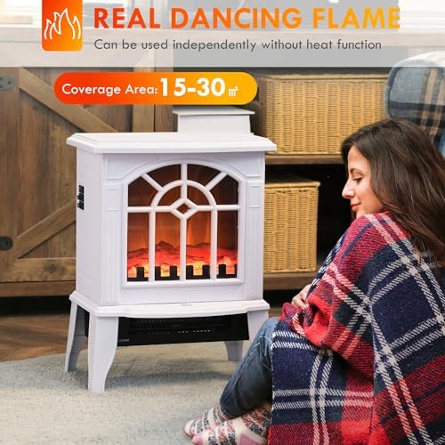 HOMCOM Electric Fireplace Stove 18" Freestanding Fireplace Heater Black | Realistic Flame, Overheating Protection, Portable, 750W/1500W
