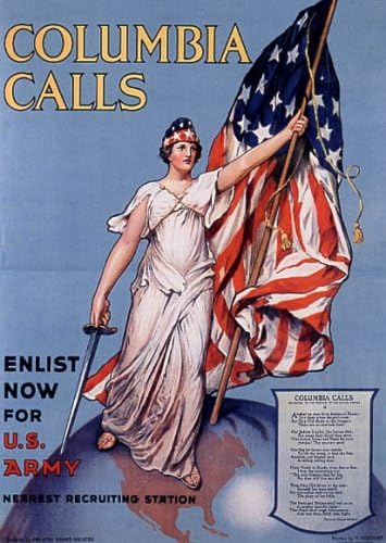 WONDERFULITEMS WOMAN AMERICAN FLAG GLOBE US ARMY COLUMBIA CALLS WAR 20" X 30" IMAGE SIZE VINTAGE POSTER REPRO ON MATTE PAPER. wake07