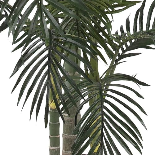Nearly Natural 6.5 ft Artificial Golden Cane Palm Tree with Nursery Pot | Lifelike Silk Indoor Palm, Three Textured Trunks, Flexible Fronds, Low-Maintenance