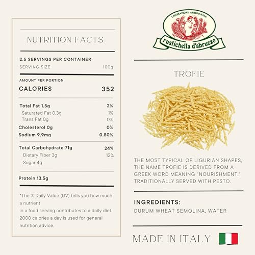 Rustichella d'Abruzzo Trofie Pasta - Authentic Italian Durum Wheat Semolina, Traditional Ligurian Shape