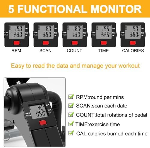 Pedal Exerciser Desk Exercise Bike Leg and Arm Exercise Bike with LCD Monitor Foldable and Porable (Black/Grey)