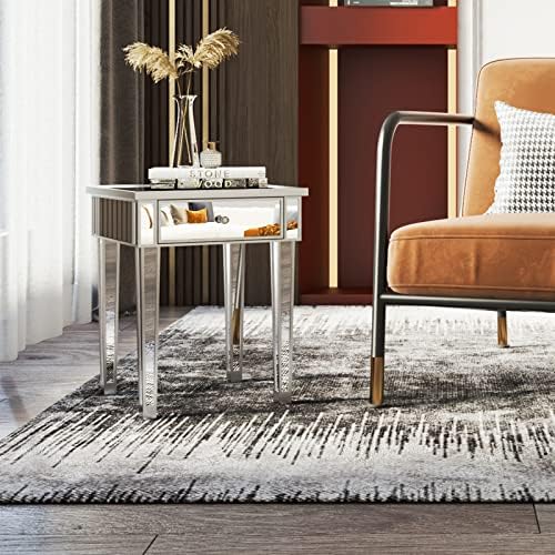 VINGLI Mirrored End Table with Drawer Silver Modern Nightstand/Bedside/Accent Table for Small Space, Living Room, Bedroom, 15.7" L x 15.7" W x 24" H