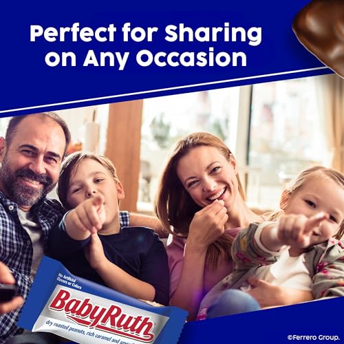 Baby Ruth, Chocolatey, Peanut, Caramel, Nougat, Full Size Individually Wrapped Candy Bars, 1.9 oz each, Bulk 24 Pack