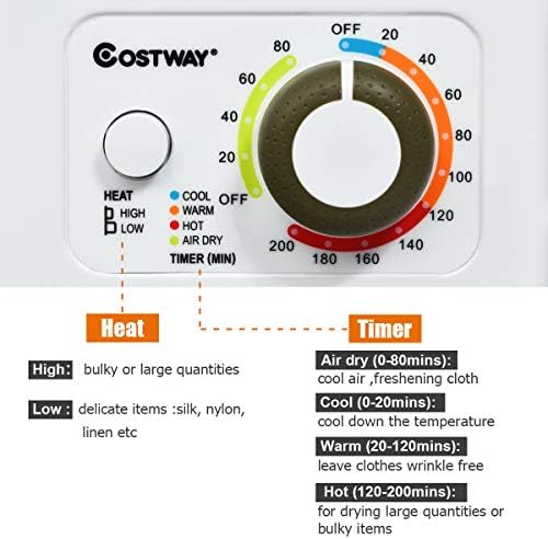 COSTWAY Compact Laundry Dryer, 110V Electric Portable Clothes Dryer with Stainless Steel Tub