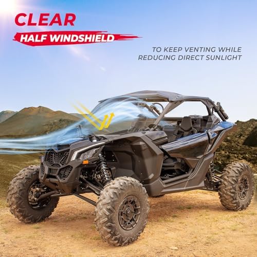 KEMIMOTO X3 Half Windshield Compatible with Can-Am Maverick X3 & Max | Clear Standard Hard Polycarbonate Front Window Clear Rubber Strip Edge