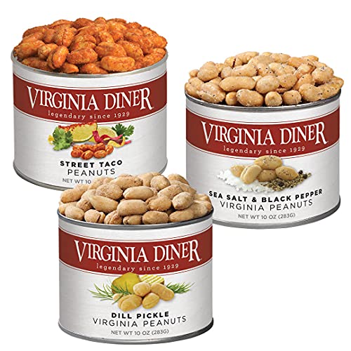 Virginia Diner Virginia Seasoned Triplet Gift Set & Peanut Sampler: Salted, Old Bay, Zatarain's Cajun Peanuts 10 Ounce (Pack of 3)