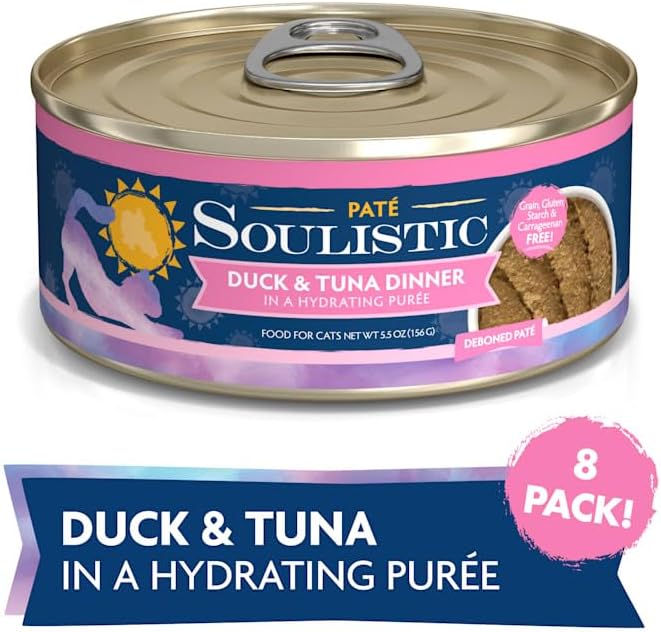 Soulistic Pate Duck & Tuna Dinner in a Hydrating Puree Wet Cat Food, 5.5 oz., Case of 8