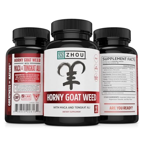 Zhou Horny Goat Weed - Herbal Extract for Men & Women - 60 Veggie Capsules | Supplement with Maca, Tribulus, Tongkat Ali & Ginseng