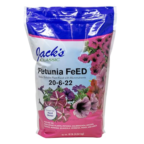 Jack's Classic 20-6-22 Petunia Feed Water-Soluble Fertilizer, 4lb | Powdered, Targeted Micronutrient Package, Promotes Lush Green Iron-Loving Plants and Annuals, Liquid Root & Foliage Feeding