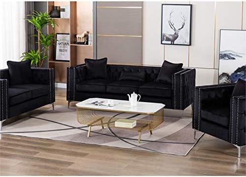 Lilola Home Lorreto Black Velvet Sofa