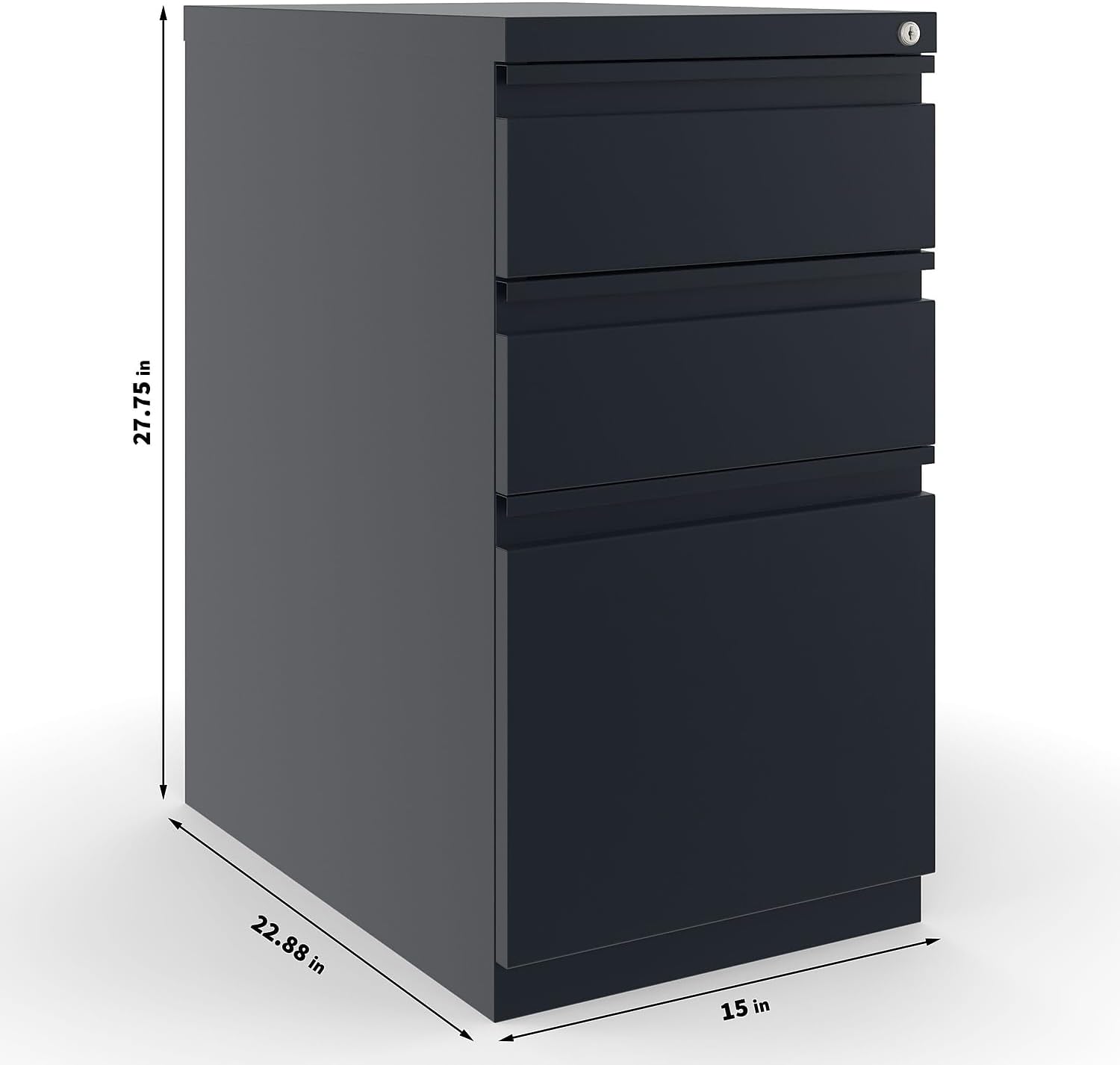 Staples 3-Drawer Vertical File Cabinet, Letter Size Documents, Lockable, 19.88" D x 15" W x 27.75" H, Black