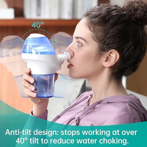 Opove Nasal Irrigation System, Sinus Rinse Kit with 1 Nose Cleaner & 15 Salt Packets, Self-Cleaning & Automatic Waste Collection