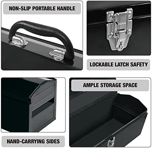 Torin ATB102B 16" Hip Roof Style Portable Steel Tool Box with Metal Latch Closure, Black