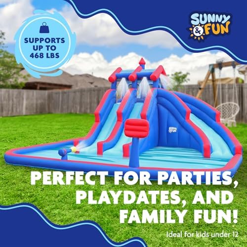 Sunny & Fun Mega Sport Inflatable Water Triple Slide Park for Kids Backyard