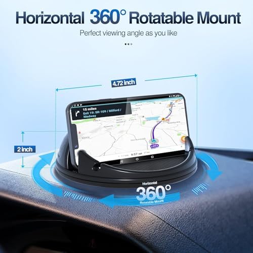 Loncaster Car Phone Holder, Car Phone Mount Silicone Car Pad Mat for Various Dashboards, Slip Free Desk Phone Stand Compatible with iPhone, Samsung, Android Smartphones, GPS Devices and More, Black