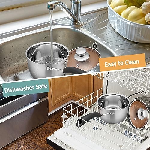TeamFar 1 Quart Saucepan, Stainless Steel Saucepan with Lid | Small Sauce Pot Milk Pan Cookware for Home Cooking, Non Toxic & Healthy, Easy Clean & Dishwasher Safe