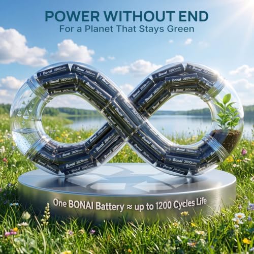 BONAI Rechargeable AA Batteries High-Capacity 2800mAh, Recharge up to 1200x Times