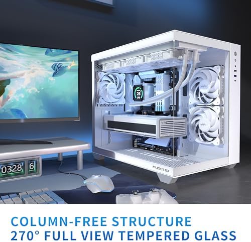 MUSETEX Y6 PC Case, Pre-Installed 7 Infinity Mirror PWM ARGB Fans, ATX Mid Tower Computer Case, Gaming PC Case with Type-C, 270° Full View Tempered Glass, Black