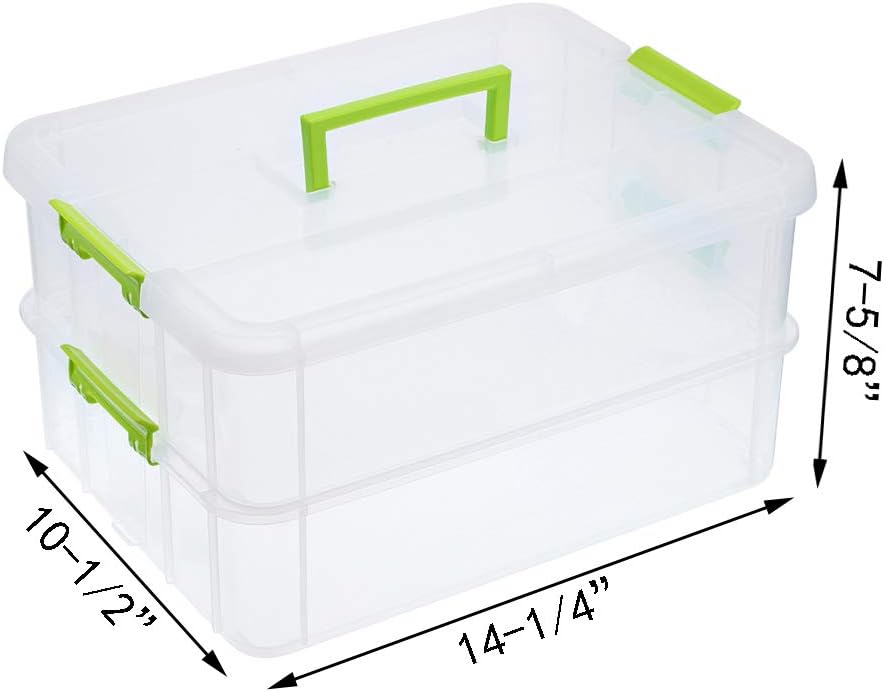 JUXYES 2-Tiers Plastic Stack Carry Storage Containers Box wih Handle Lids