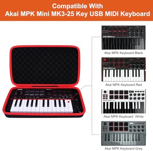 LTGEM Case Compatible with Akai Professional MPK Mini MK3 / MPK Mini Play MK3 25 Key USB MIDI Keyboard Controller, Black+Gray(Case Only)