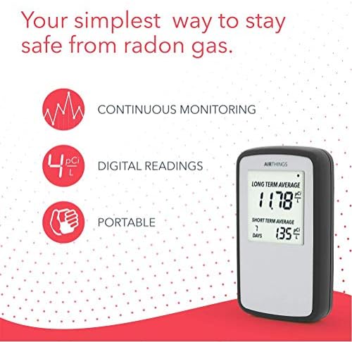 Airthings Corentium Home Radon Detector 223 Portable, Lightweight, Easy-to-Use, (3) AAA Battery Operated, USA Version, pCi/L