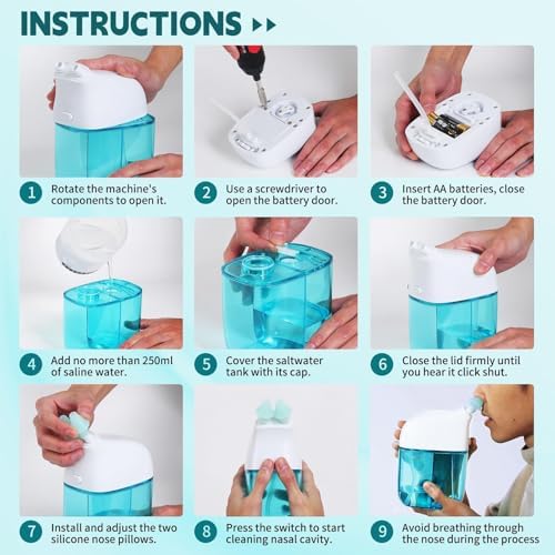 Nasal Irrigation System with 30 Saline Packets Nasal Care, Sinus Rinse Machine, Nasal Rinse Machine, Nasal Cleaner with Auto Waste Collection Function for Sinus, Nasal Allergies - Green